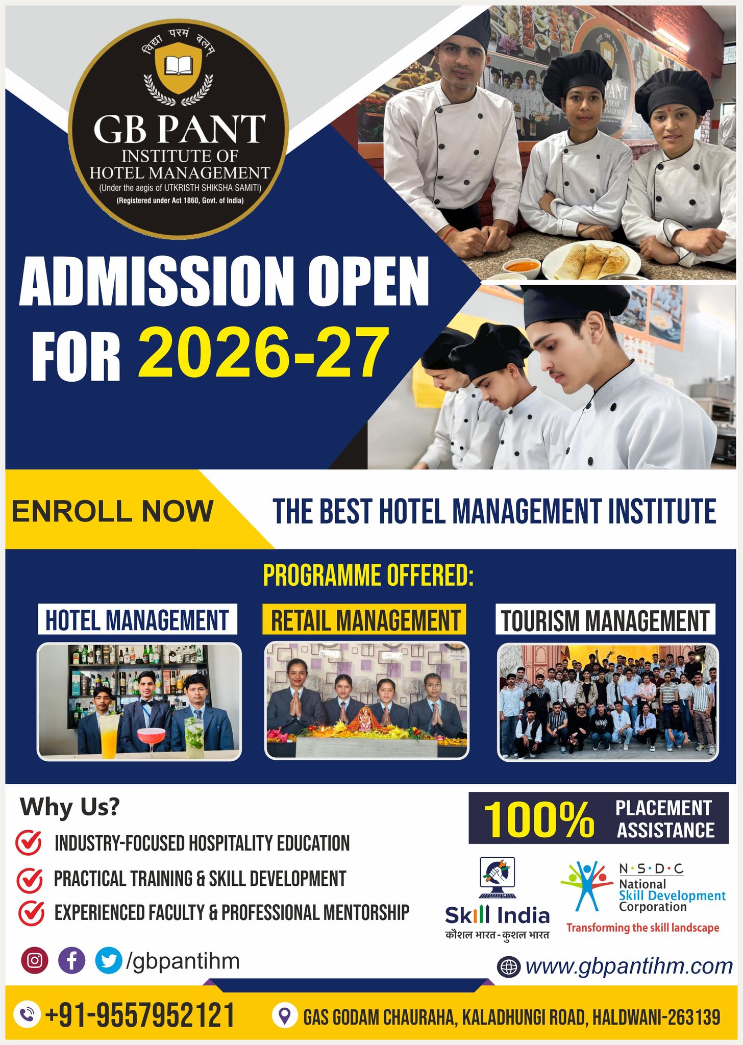 Admission Open for 2026-27 at GB Pant Institute of Hotel Management Haldwani